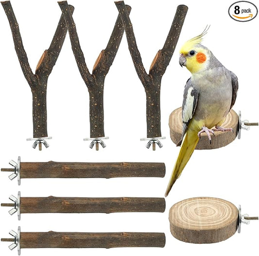 8 PCS Bird Perches for Cage, Natural Wood Parrot Perch Stand, Birds Cage by Mkobon
