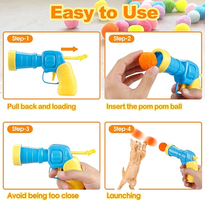 MeoHui 31Pcs Cat Ball Toy Launcher Gun, Cat Balls Fetch Toy, Funny Interactive - Image 6