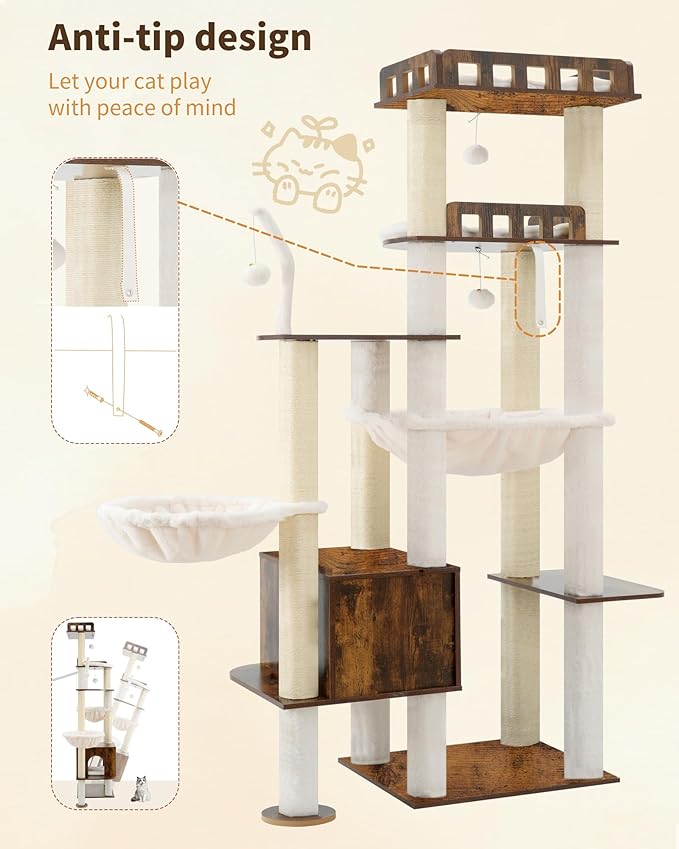 Heybly Cat Tree, 70.5 Inch Wood Tall Cat Tower - Image 8
