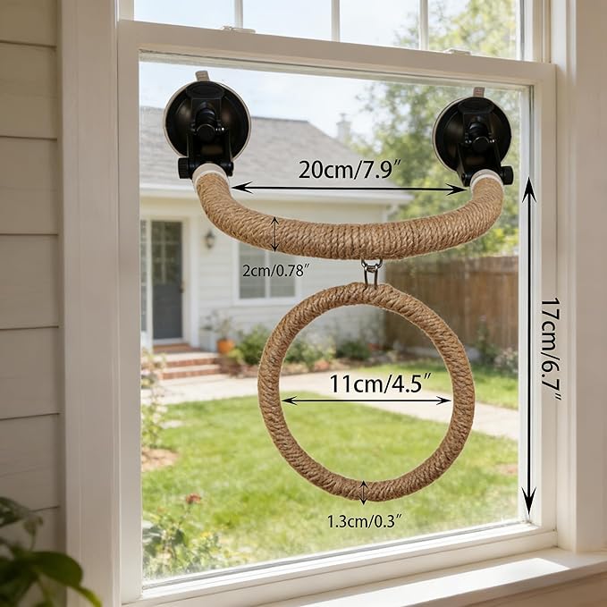 Natural Flax Bird Perch Stand, Strong Suction Cups Bird Window Perch | Movable - Image 2