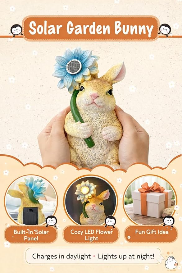 GoGnome Solar Rabbit Garden Statue - Image 4