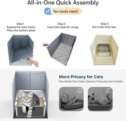 Extra Large Cat Litter Box Enclosure, Open Top High Sided Splash Guard - Image 7