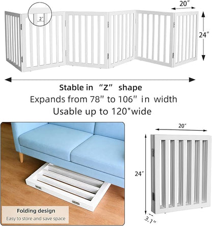 Foldable Indoor Dog Gate for The House Freestanding Stairs Nature Wooden White - Image 7