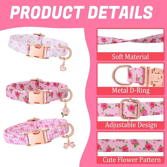 3 Pack Pink Dog Collars for Small Dogs Girl Dog Collar - Image 4