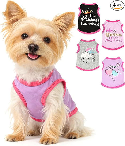 4 Pack Dog Shirt for Small Dogs Spring Summer Printed Puppy Clothes Cute Pet T by DinkintyPetClothes