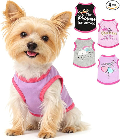 4 Pack Dog Shirts for Small Dogs Spring Summer Printed Puppy Clothes Cute Pet T by DinkintyPetClothes