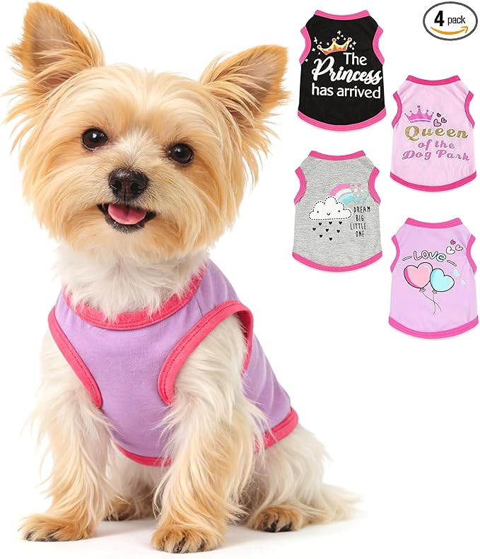 4 Pack Dog Shirts for Small Dogs Spring Summer Printed Puppy Clothes Cute Pet T by DinkintyPetClothes