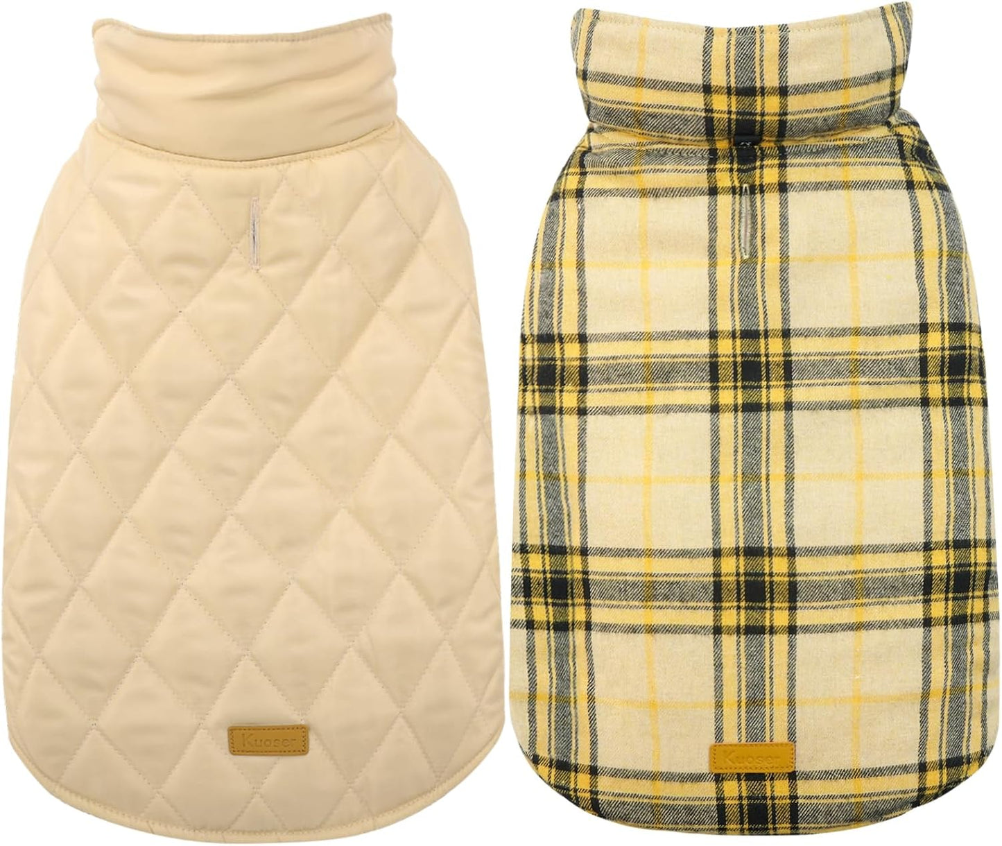 Kuoser Waterproof Dog Coat, Reversible Dog Jacket for Large Dogs, Adjustable Durable Doggie Winter Coat for Groowing Puppies Warm Puppy Cold Weather Apparel, Yellow L