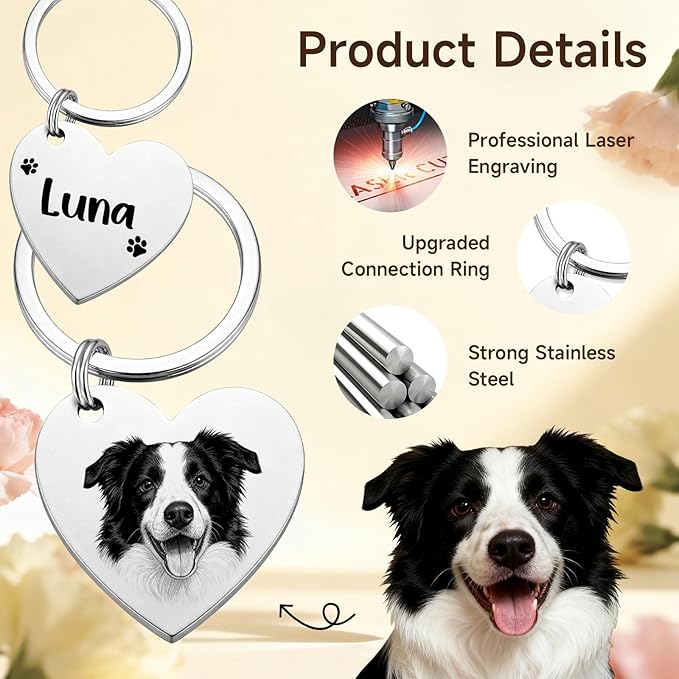 Custom Dog or Cat Portrait Keychain, Personalized Photo Engraved Keychains - Image 5