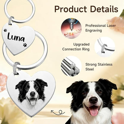 Custom Dog or Cat Portrait Keychain, Personalized Photo Engraved Keychains - Image 5