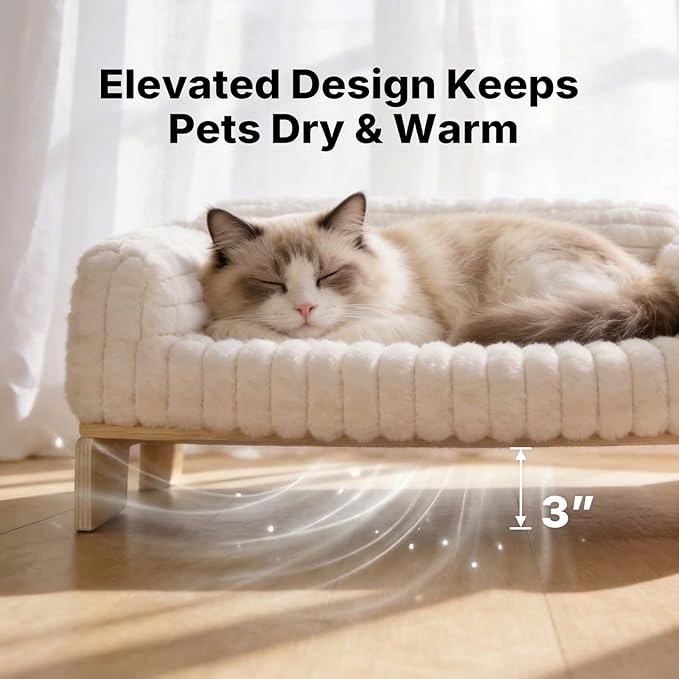 Veehoo Elevated Cat Bed Indoor, Wood Furniture Style Cat Couch Sofa - Image 2