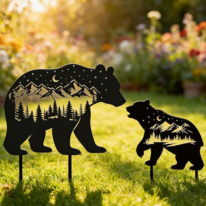 Rngmsi Black Bear Metal Garden Stakes Decor, Bear Gifts by RNGMSI