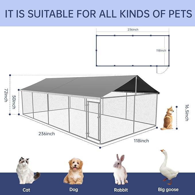 Petony 236"x 118" Outdoor Dog Enclosure Heavy Duty Dog Kennel House Mesh Dog - Image 3