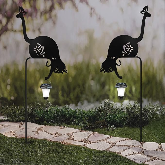 Cat Holding Solar Lantern Garden Stakes Outdoor Metal Cat Stakes Decorative - Image 3
