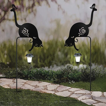 Cat Holding Solar Lantern Garden Stakes Outdoor Metal Cat Stakes Decorative - Image 3