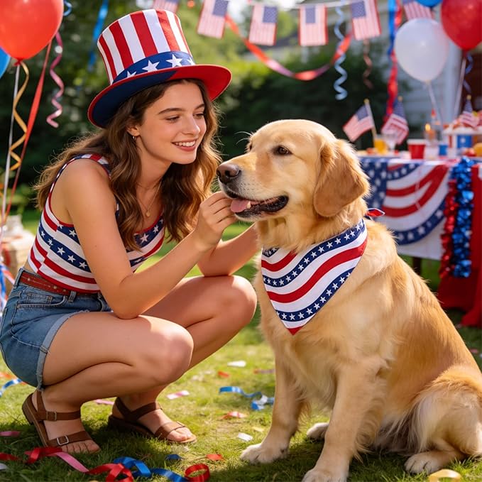 2Pcs 250th Anniversary American Dog Bandanas, Dual-Layer 4th of July Pet - Image 5