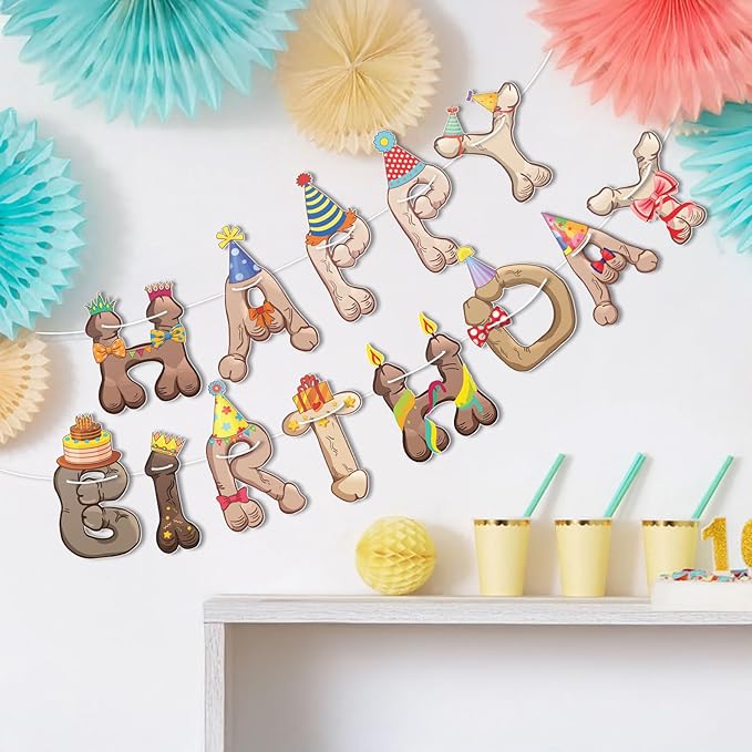 Funny Penis Happy Birthday Banner Garland — Pre-Strung Naughty Adult Birthday - Image 5