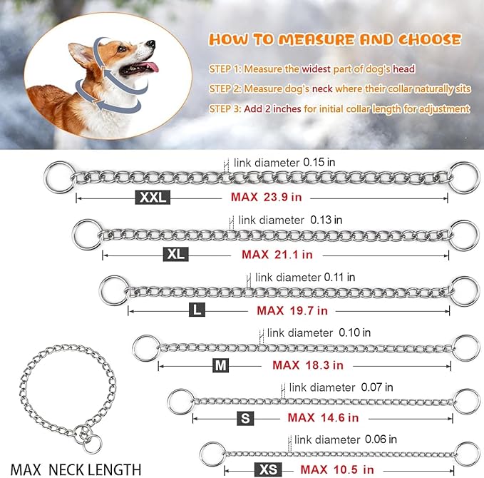 TagME Chain Choke Collar for Dogs, Adjustable Weather Proof Necklace for Medium - Image 4