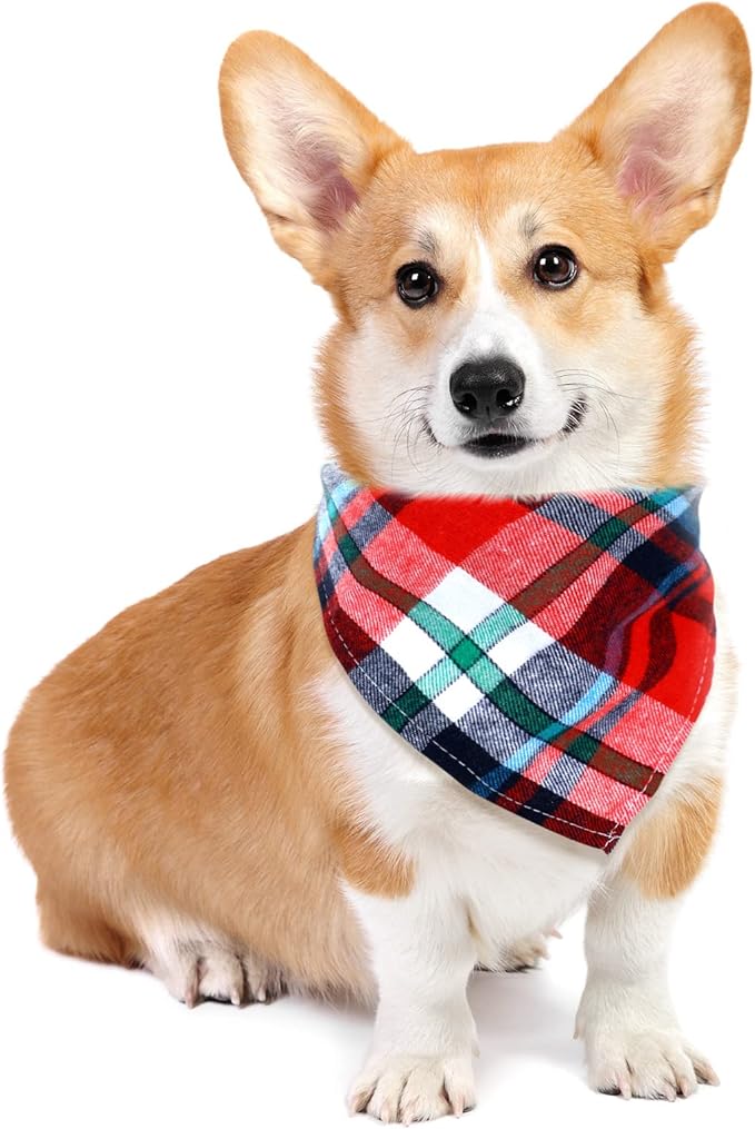 Honoson 6 Pieces Triangle Dog Bandana Dog Scarf Plaid Printing Adjustable Bibs - Image 2