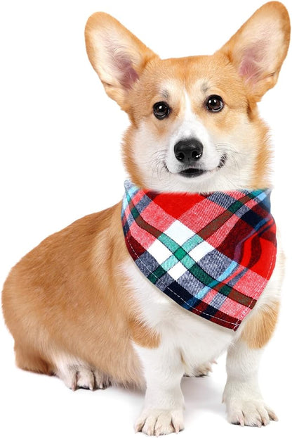 Honoson 6 Pieces Triangle Dog Bandana Dog Scarf Plaid Printing Adjustable Bibs - Image 2