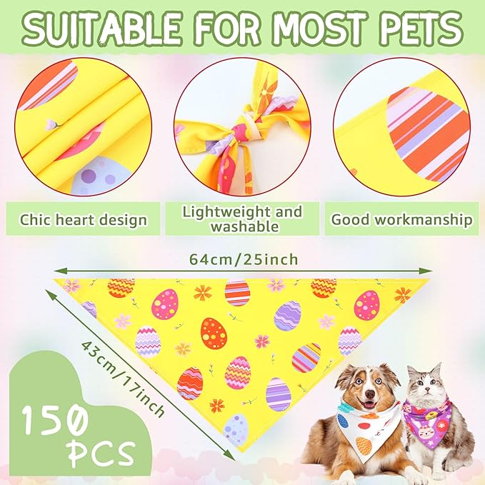Huhumy 150 Pcs Easter Dog Bandanas Bulk Pet Bibs Colorful Triangle Scarf Pet - Image 3