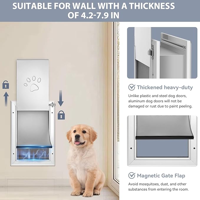 3-Flaps Dog Door for Wall, Rust Proof Aluminum Alloy Frame, Extreme Weather Dog - Image 4