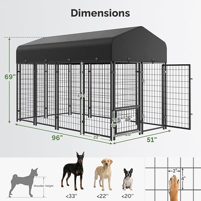 Sino Luban 2PCS 8x4x6FT Dog Kennel Outdoor, Large Outside Dog Kennel - Image 7