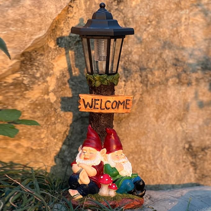 Garden Gnome Statue with Solar Lights, Outdoor Figurine Light - Image 3