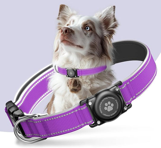 AirTag Dog Collar, IP68 Waterproof Air Tag Dog Collar Holder, Reflective by FURRIGO