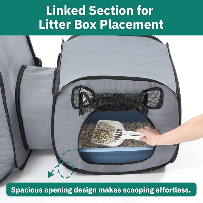 Cat Playpen with Separate Litter Box Area, Large Foldable Waterproof Cat Tent - Image 2