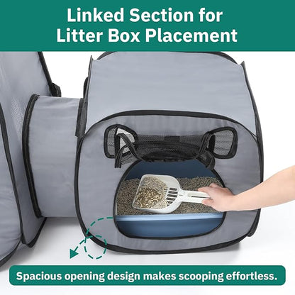 Cat Playpen with Separate Litter Box Area, Large Foldable Waterproof Cat Tent - Image 2