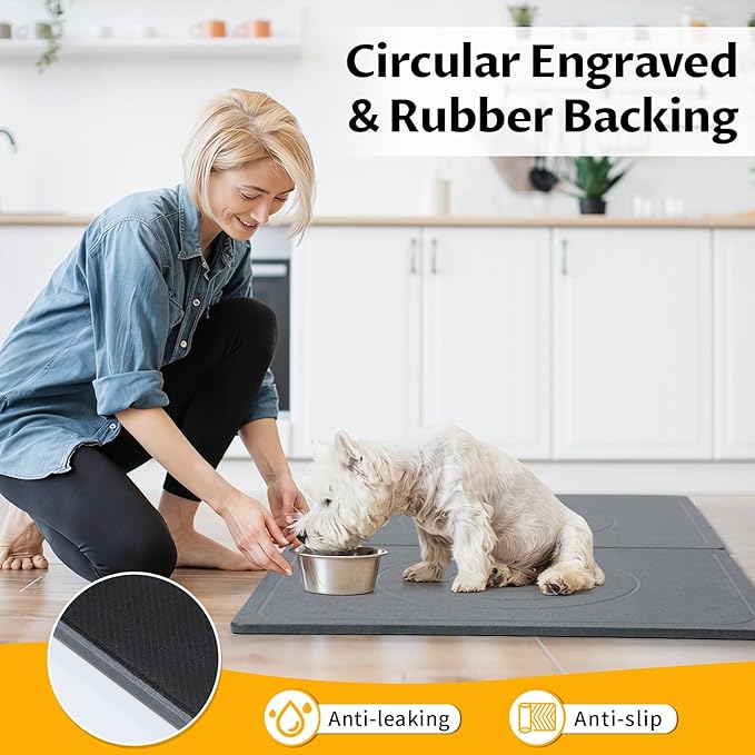 Stone Dog & Cat Food Mat, Bite-Proof Non-Slip Large Diatomaceous Pet Feeding Mat - Image 5