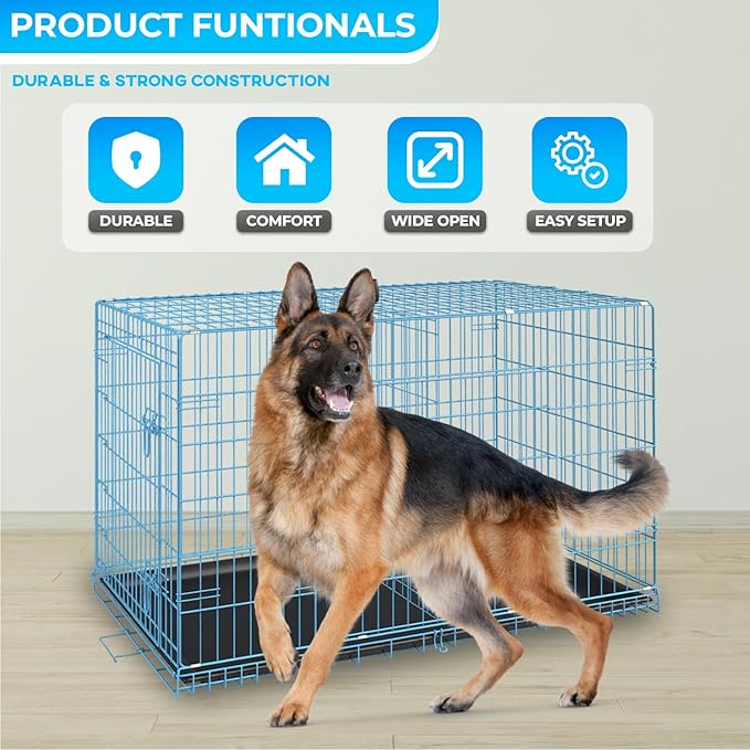 FDW Dog Crate for Large Dogs 42 Inch Folding Metal WirePet Cage Double Door - Image 2