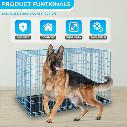 FDW Dog Crate for Large Dogs 42 Inch Folding Metal WirePet Cage Double Door - Image 2