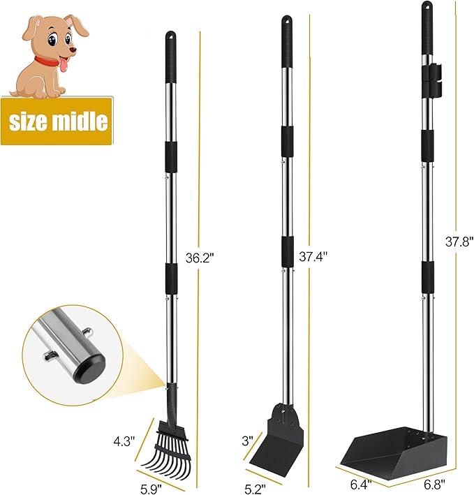 Niubya Pooper Scooper for Dogs, Metal Poop Scooper Tray and Rake Set - Image 3