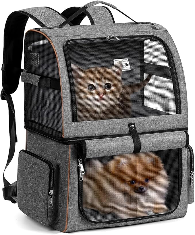 Double Cat Backpack Carrier for 2 Cats, Double-Compartment Pet Carrier Backpack by LEKEBOBOR