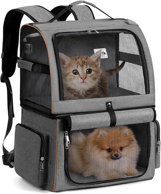 Double Cat Backpack Carrier for 2 Cats, Double-Compartment Pet Carrier Backpack by LEKEBOBOR