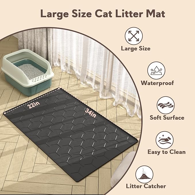 Garoopion Silicone Cat Litter Trapping Mat, Large Waterproof 34.05×22.5 inch - Image 5