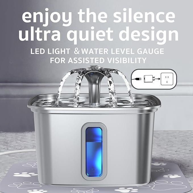 Veken Innovation Award Winner Stainless Steel Cat Water Fountain, 108oz/3.2L - Image 5
