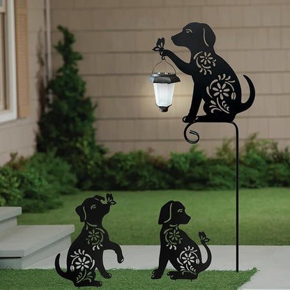 Dog Holding Solar Lantern Garden Stakes Outdoor Metal Dog Stakes Decorative - Image 3