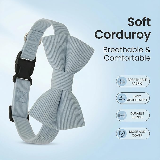 THAIN Dog Collar with Bow Tie Corduroy, Breathable&Adjustable Quick Release - Image 3