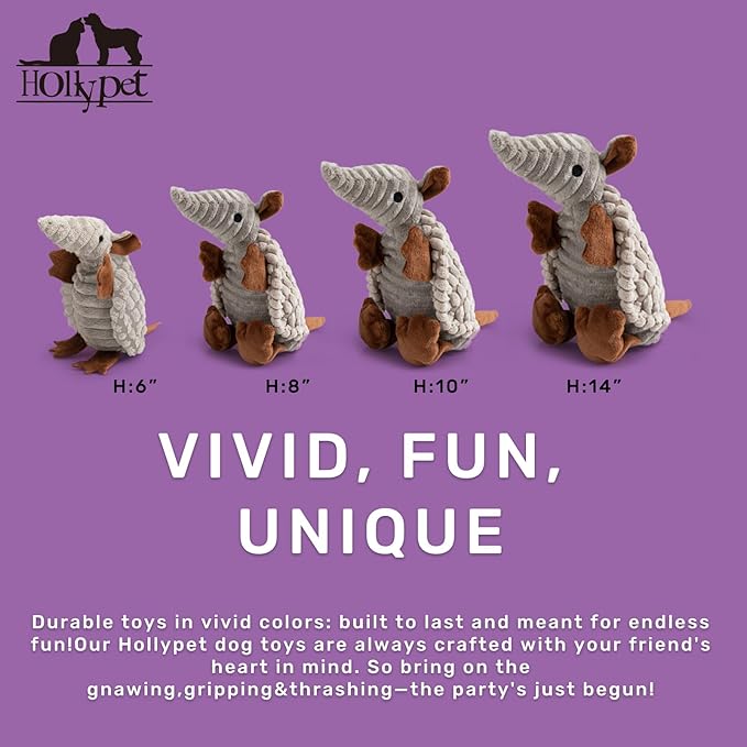 Hollypet Plush Dog Squeaky Toy Stuffed Armadillo Animal Pet Puppy Chew Toys - Image 2
