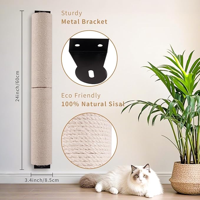 Cat Scratching Post Wall Mounted, 24 inch Tall 3.5 inch Diameter Cat Tree - Image 2
