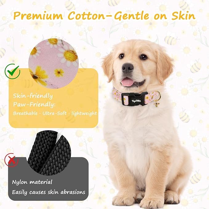 Dog Collar with Bees & Flowers Pattern, Spring Summer Collection Pink Dog - Image 3