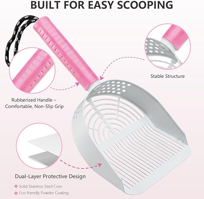 Cat Litter Scoop with Holder, 3 in 1 Metal Kitty Scooper, Heavy Duty Deep - Image 5