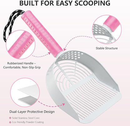 Cat Litter Scoop with Holder, 3 in 1 Metal Kitty Scooper, Heavy Duty Deep - Image 5