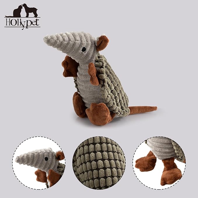 Hollypet Plush Dog Squeaky Toy Stuffed Armadillo Animal Pet Puppy Chew Toys - Image 3