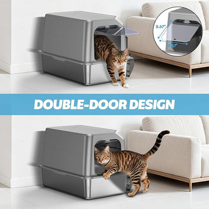 WoofiGo Enclosed Stainless Steel Cat Litter Box - Image 5