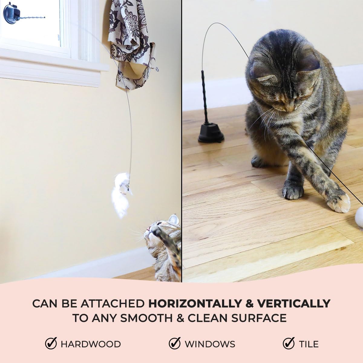 Interactive Bird Simulation Cat Toy Set, Interactive Cat Toys for Indoor Cats, Cat Feather Toy, Self-Holding Suction Base, 5 Replacement Birds, Feathers & Bells, Realistic Bird Impression