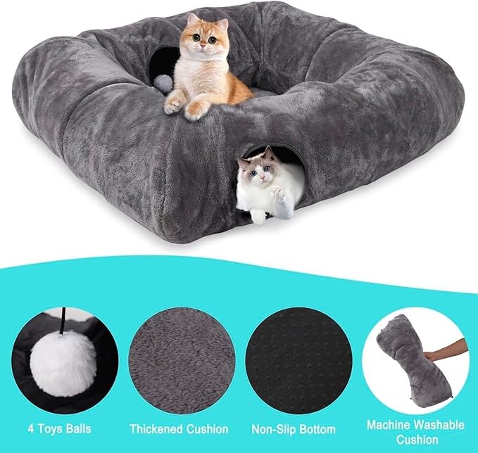 CLKHOWL Cat Tunnel Bed for Indoor Cats, Washable & Detachable Cat Bed, Cute - Image 6